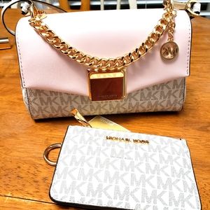 Michael Kors Lita (Cream/Pink) Medium Crossbody and Card Wallet